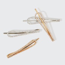 Load image into Gallery viewer, Metal Rhinestone Drop Bobby Pins 4pc Set - Gold/Silver