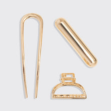 Load image into Gallery viewer, Mini Metal French Hair Pin & Clips 3pc Set - Gold