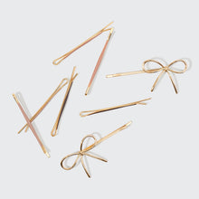 Load image into Gallery viewer, Metal Enamel Cloud & Bow Bobby Pins 8pc Set - Rosewood