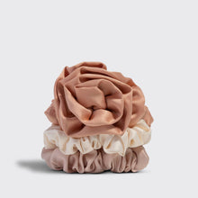 Load image into Gallery viewer, Rosette Ruched Satin Scrunchies 3pc Set - Terracotta
