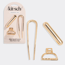 Load image into Gallery viewer, Mini Metal French Hair Pin &amp; Clips 3pc Set - Gold
