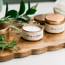 Load image into Gallery viewer, Merry &amp; Bright Holiday Tin Soy Candle
