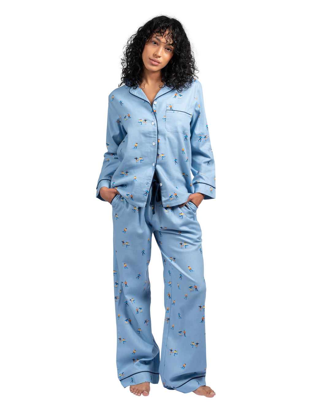 Flannel PJ Set- Blue Skater Print
